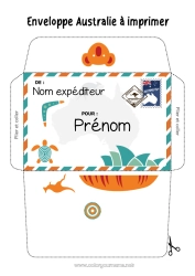 Coloriage gratuit Enveloppe Australie Enveloppe à imprimer Voyage de l'elfe de Noël Enveloppe pour courrier du lutin de Noël