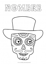 Colorear gratis Calavera Día de los Muertos Sombrero Dibujos fáciles para colorear Calaveras