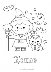 Disegno gratuito Pipistrello Scopa Strega Gatto nero Kawaii CanI e gatti Uccelli e mammiferi volanti