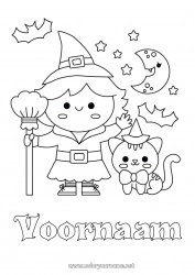 Gratis tekening Vleermuis Bezem Heks Zwarte kat Kawaii Honden en katten Vogels en vliegende zoogdieren