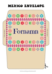 Gratis färgläggning Blommor Kuvert Mexiko Cinco de Mayo Mexikansk broderi Utskriftskuvert Julälvens resa Kuvert för tomtens post