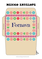 Gratis farvelægning Blomster Kuvert Mexiko Cinco de Mayo Mexicansk broderi Trykt kuvert Julefejls rejse Kuvert til julemandens nissepost