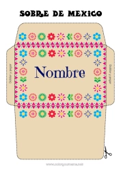 Dibujo libre Flores Sobre México Cinco de Mayo Bordado mexicano Sobre para imprimir Viaje del duende navideño Sobre para el correo del elfo de Navidad