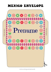 Pagină de colorat gratuită Flori Plic Mexic Cinco de Mayo Broderie mexicană Plic de imprimat Călătoria elfului de Crăciun Plic pentru scrisoarea lui Moș Crăciun