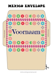 Gratis kleurplaat Bloemen Envelop Mexico Cinco de Mayo Mexicaanse borduurkunst Afdrukbare enveloppen Kerstelfreis Envelop voor kerstelfpost