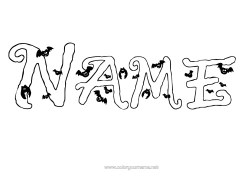 Free colouring Bat Halloween Animal Decorated name Birds and flying mammals