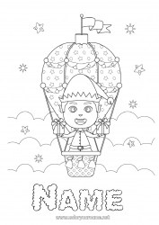 Free coloring Gifts Christmas elves Christmas Elves coloring pages Hot air balloon Aerial vehicles