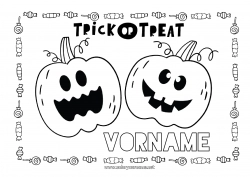 Kostenlose Malvorlage Kürbis Ein Bonbon oder ein Zauber? Halloween