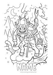 Colouring to customise Monster Christmas Forest Krampus Saint Nicholas