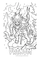 Coloriage gratuit Monstre Noël Forêt Krampus