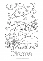 Desenho para personalizar Outono Raposa Animal Folhas Animais da floresta Floresta