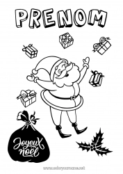 Coloriage gratuit Cadeaux Père Noël Noël Hotte