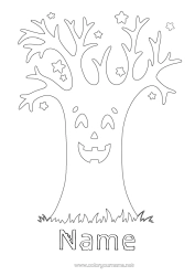 Colouring to customise Halloween Tree Easy Colouring Pages Haunted Tree