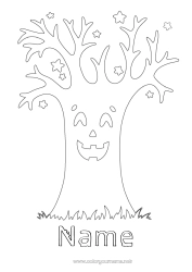 Free coloring Halloween Tree Easy coloring pages