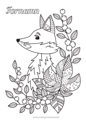 Färgläggningssida att anpassa Räv Djur Blad Zentangle Skogens djur
