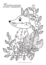 Fargeleggingssiden å tilpasse Rev Dyr Blader Zentangle Skogsdyr