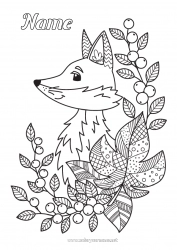 Free coloring Fox Leaves Zentangle Forest animals