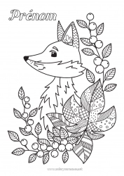 Coloriage gratuit Renard Animal Feuilles Zentangle Animaux de la forêt