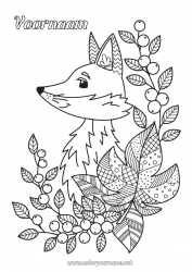 Gratis kleurplaat Vos Dier Bladeren Zentangle Bosdieren