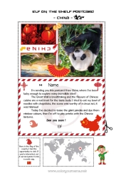 Free coloring China Elf on the Shelf Trip Postcard Postcard of a SINGLE elf