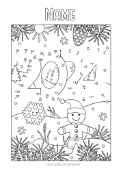 Coloring to customize Snowman Number Children's activities Connect the dots 2024