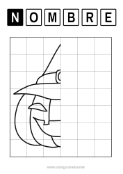 Dibujo libre Calabaza Jack O'Lantern Actividades para niños Sombrero Simetría Dibujo por cuadrícula