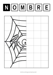 Colorear gratis Araña Actividades para niños Animales Insectos Telaraña Simetría Dibujo por cuadrícula