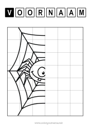 Kleurplaat aanpassen Spin Activiteiten voor Kinderen Dier Insecten Spinnenweb Symmetrie Rastertekening