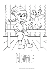 Free colouring Christmas Elves Elf colouring pages Nanny Games and toys Santa's workshop Soft toy