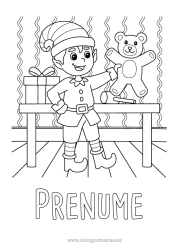 Pagină de colorat personalizată Moșneguții de Crăciun Desene de colorat cu spiriduși Bunica Jocuri și jucării Atelierul lui Moș Crăciun Păpușă de pluș