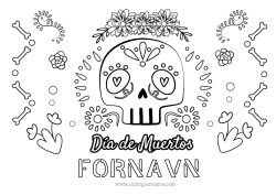 Farvelægningssiden tilpasning Blomster Kranie Dødsdagene Calaveras, kranier