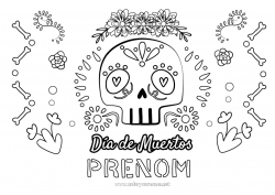 Coloriage gratuit Fleurs Crâne Día de los Muertos Calaveras, têtes de mort