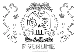 Pagină de colorat personalizată Flori Cranium Ziua Morților Calaveras, capete de mort