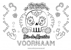 Gratis kleurplaat Bloemen Schedel Dia de los Muertos Calaveras, schedels