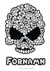 Färgläggningssida att anpassa Blommor Skalle De dödas dag Calaveras, dödskallar