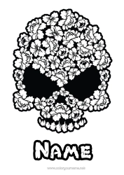 Free colouring Flowers Skull Day of the Dead Calaveras, skulls