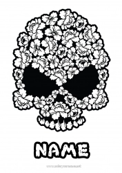 Free coloring Flowers Skull Día de los Muertos Calaveras, skulls