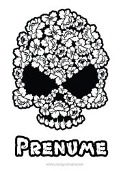 Desen liber de colorat Flori Cranium Ziua Morților Calaveras, capete de mort