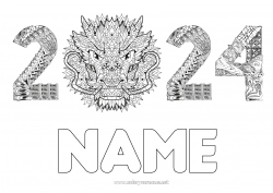 Coloring to customize Dragon Happy new year Chinese New Year Dragons, unicorns and fantastic animals 2024