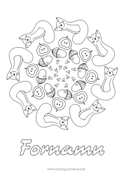 Färgläggningssida att anpassa Svart katt Mandala Frukter Päron Kottar