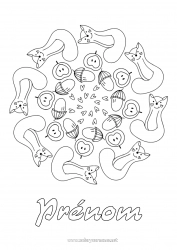 Coloriage à personnaliser Chat noir Mandala Fruits Poire Gland