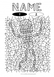 Coloring to customize Skeleton Halloween Number Día de los Muertos Coloring by numbers