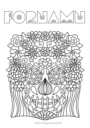 Färgläggningssida att anpassa Blommor De dödas dag Komplexa målarbilder Catrina Calaveras, dödskallar