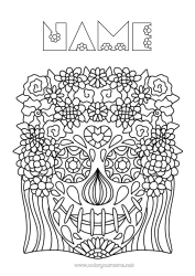 Colouring to customise Flowers Day Of The Dead Complex Colouring Pages Catrina Calaveras, Skulls