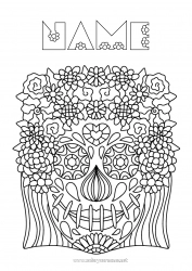 Coloring to customize Flowers Día de los Muertos Complex coloring pages Catrina Calaveras, skulls