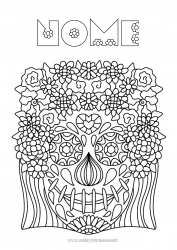 Desenho para personalizar Flores Dia dos Mortos Colorações Complexas Catrina Calaveras, caveiras