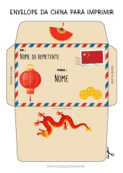 Desenho para personalizar Envelope China Envelope para imprimir Viagem do Elfo de Natal