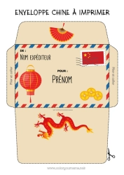 Coloriage gratuit Enveloppe Chine Enveloppe à imprimer Voyage de l'elfe de Noël Enveloppe pour courrier du lutin de Noël