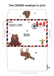 Colouring to customise Bear Animal Envelope Canada Country Forest Animals Beaver Print Envelope Mischievous Elf's Journey Totem Envelope For The Christmas Trickster Elf's Mail