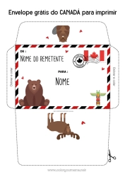 Desenho grátis Envelope Canadá Envelope para imprimir Viagem do Elfo de Natal Totem Envelope para correspondência do elfo de Natal